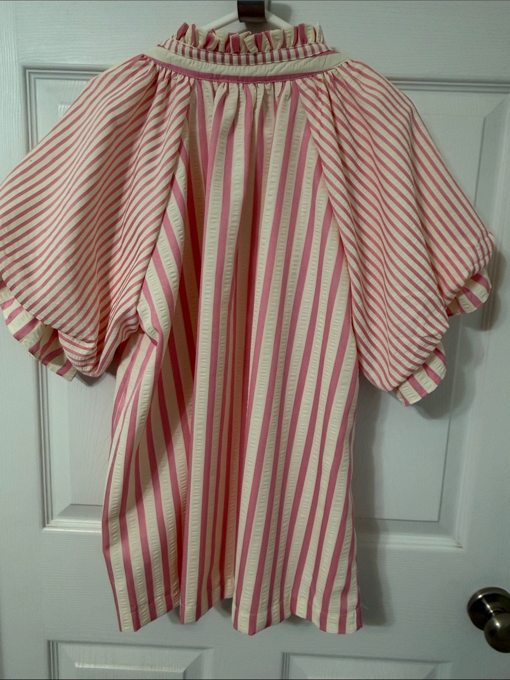 Umgee Pink and Cream Striped Ruffle Top - Picture 6 of 8